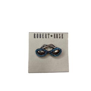 Vintage Original Robert Rose Blue Rhinestone Sunglass Silver Pin/Brooch
